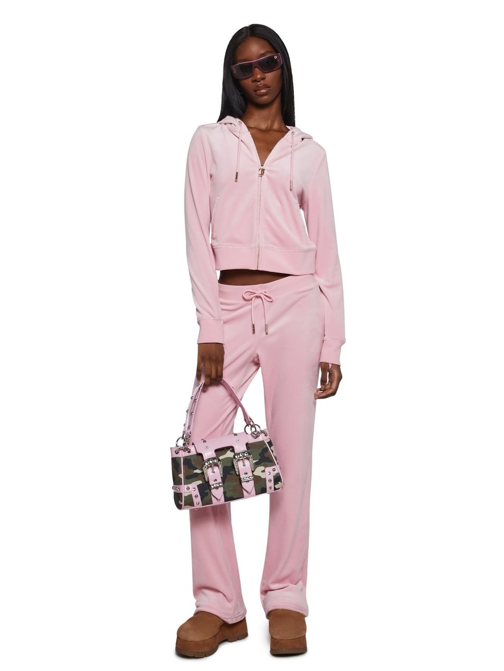 New Juicy Couture OG Pink Blush Velour Bling Track Pants Sz L